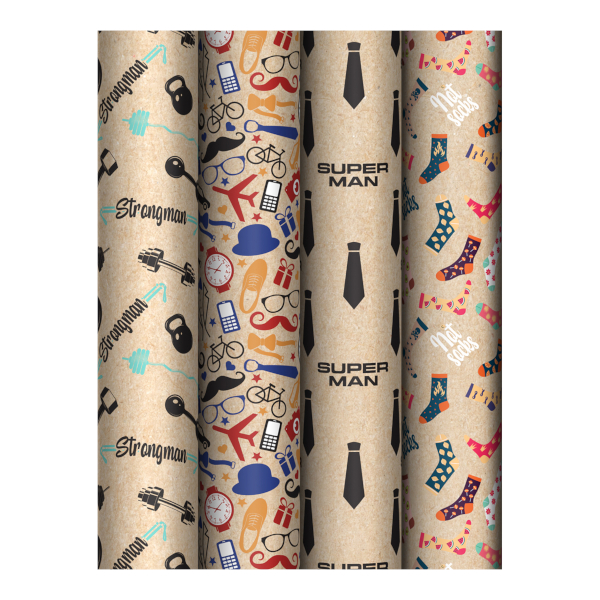 Бумага упаковочная "Super Man" крафт, 70*100см, рулон, ассорти MS_62824 MESHU