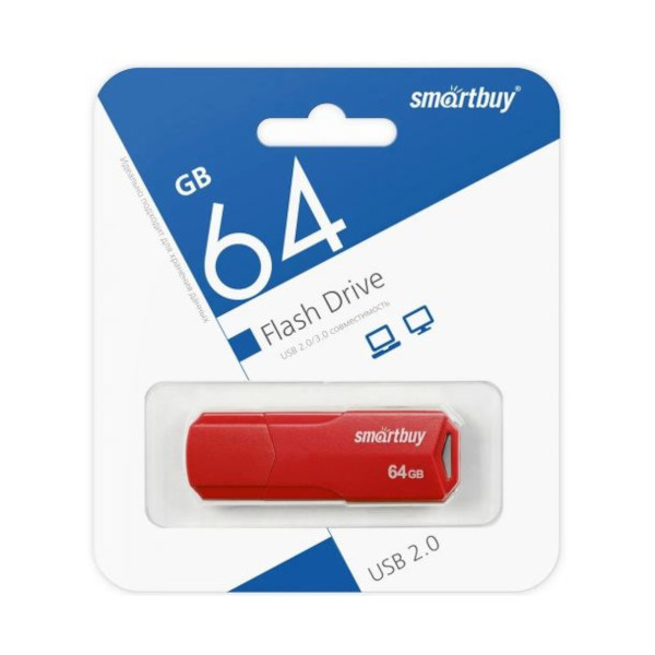 Память Flash Drive 64Gb USB 2.0 Smartbuy Clue красный SB64GBCLU-R