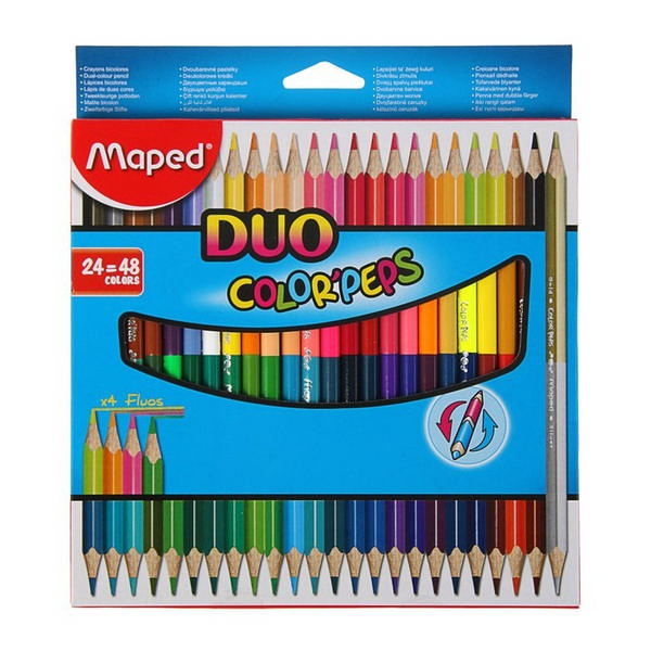 Карандаши двустор. 48цв/24шт, дерево, 3-гран. "Peps Duo" карт.уп. 829602 Maped