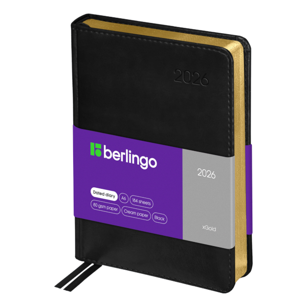 Ежедневник А6 2026 Berlingo "xGold" тв.обл., иск.кожа, сшивка, черный DD6_81605