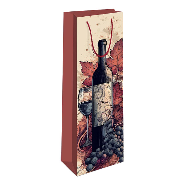 Пакет под бутылку 36*12*8,5см "Бутылка, бокал, виноград" бумажный 0194.096 Арт Дизайн