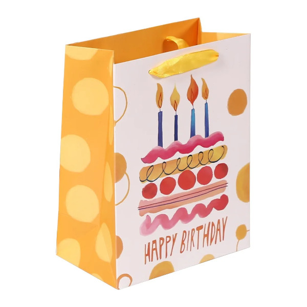 Пакет бумажный "С Днем Рождения (торт и свечи)" 23*18*10см, желтый 1071-B1 Дон Баллон