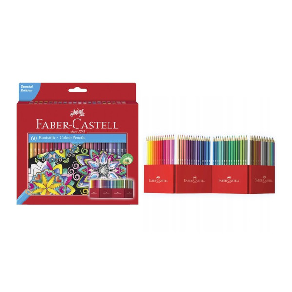 Карандаши Faber-Castell 60цв, 6-ти гранные, заточен., карт. подставка 111260