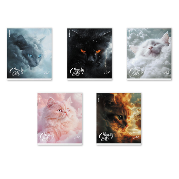 Тетрадь 48л А5+ клетка "Cloudy Cats" картон, ассорти 64862 Erich Krause