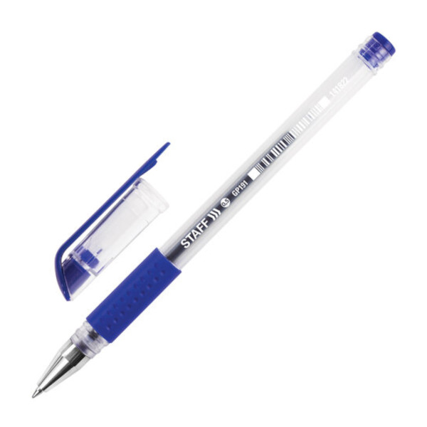 Ручка гелевая 0,5мм, синий, грип, прозрач. корп. "Everyday" 141822 Staff