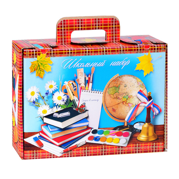 Короб подарочный Полиграф без наполнения "Школьный набор" шотландка М-796