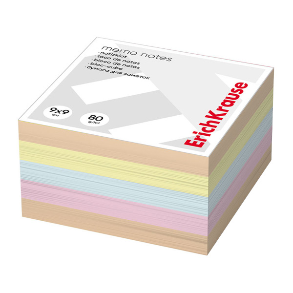 Блок для записей Erich Krause 90*90*50мм, цветной, 80г/м2, склейка 62117
