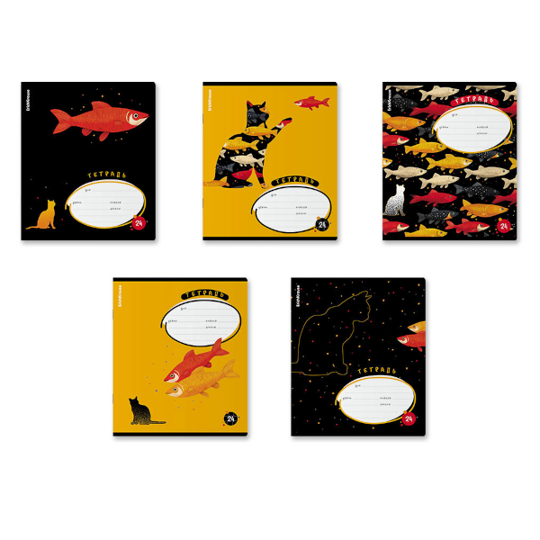 Тетрадь 24л А5 клетка "Fish and Cat" картон, ассорти 65553 Erich Krause