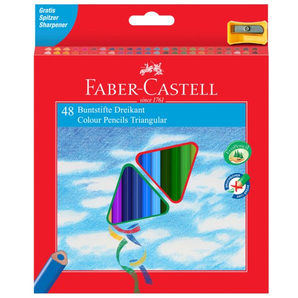 Карандаши Faber-Castell "Eco" 48цв, 3-х гранные, c точилкой, в карт.уп. 120548