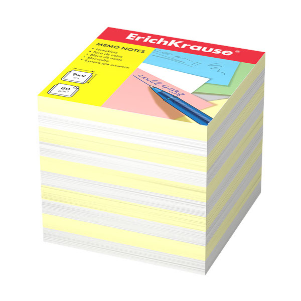 Блок для записей Erich Кrause 90*90*90мм, белый/желтый, 80г/м2, белизна 98% ЕК4456