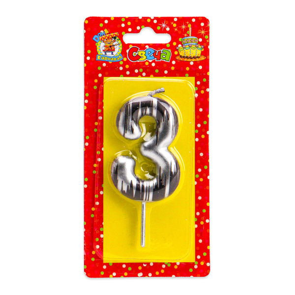 Свеча для торта "Цифра 3. Шебби шик. Серебро" С-2502 Дон Карнавал