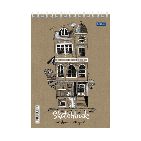 Скетчбук крафт листы А5 32л, 170г/м2, гребень "Сказочный домик" 32Б5Aгр_24193 Hatber