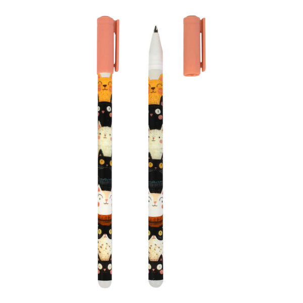 Ручка гелевая стираемая 0,5мм, синий, корп. рис. "Веселые коты" 71658 Феникс+