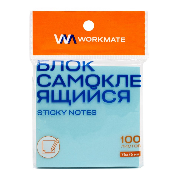 Липкий блок Workmate 76*76мм, 100л, пастель голубой 14-2160