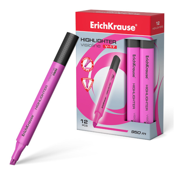 Текстовыделитель Erich Krause V-17 Visioline Neon /розовый/скош./0,6-4,5мм 56702