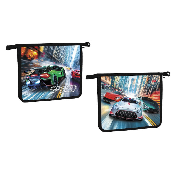 Папка для тетрадей А5 1отд., пластик, молния "Ночные гонки" AMc_01018 Hatber