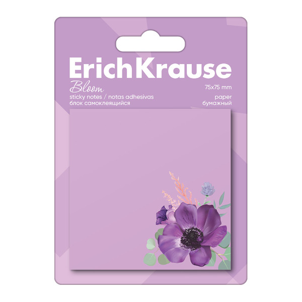 Липкий блок Erich Krause "Pastel Bloom" 75*75мм, 50л, цветной с рисунком 61663