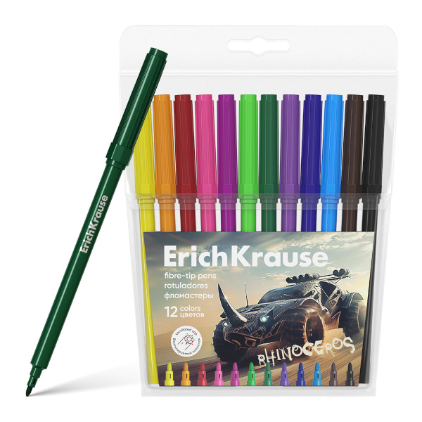 Фломастеры Keyroad "Brushmarker" 12цв., смыв., кисть, пластик.уп. KR972523