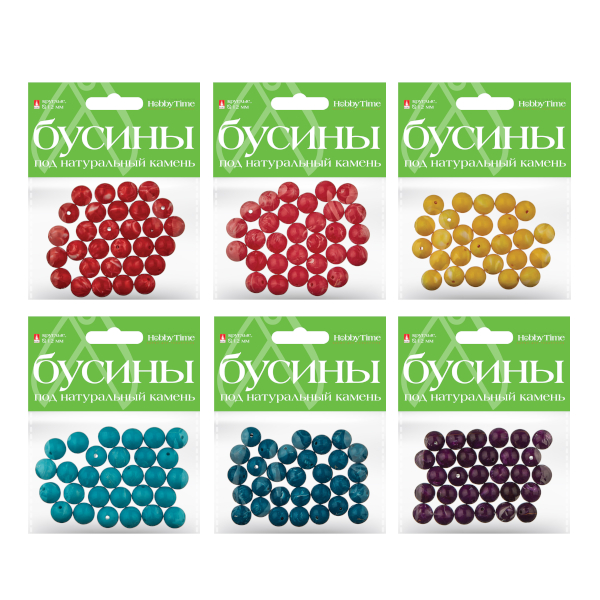 Бусины "Под натуральный камень" акрил, 12мм, ассорти 2-581/02 HOBBY TIME