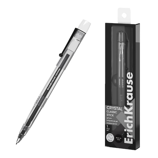 Ручка гелевая Erich Krause "Crystal Stick Classic" черная, прозрач. корп. 0,5мм 61315