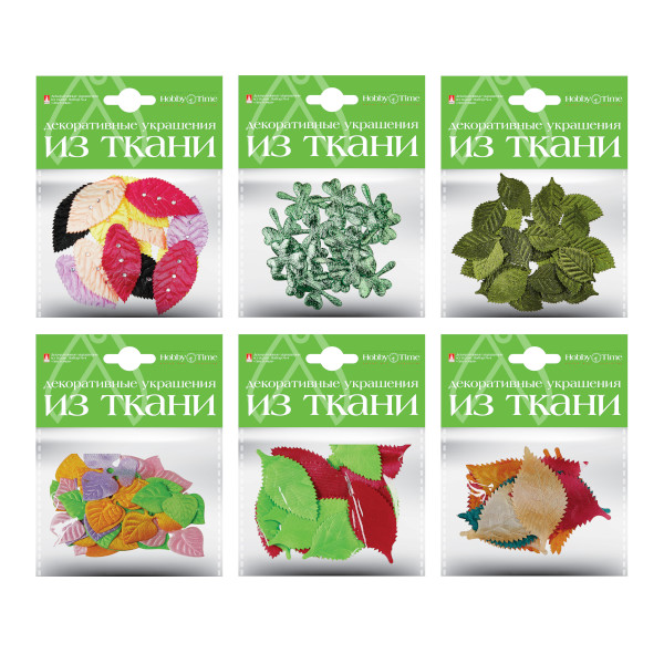 Декоративный элемент "Листочки. Набор №4" ткань, ассорти 2-166 HOBBY 