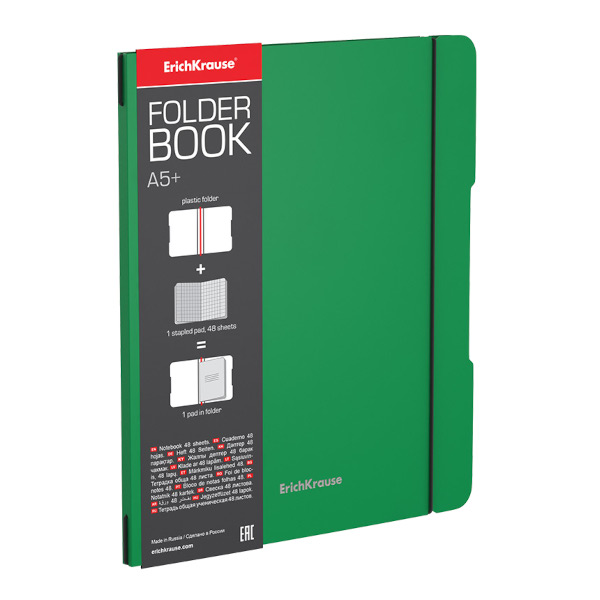 Тетрадь 48л А5+ клетка "FolderBook Classic" съем. пластик, зеленый 48018 Erich Krause
