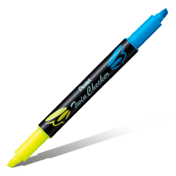 Текстовыделитель двуцветный Pentel "Twin Checker"/желтый-голубой/скошенный/ SLW8-GS