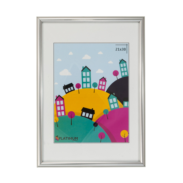 Фоторамка 21*30 пластик, багет 13мм, серебро, вставка стекло/акрил, ножка "Палитра" Platinum