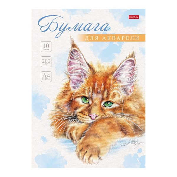 Папка для акварели А4 10л 200г/м2 "Рыжий котик" 10Ба4тВ_29844 Hatber
