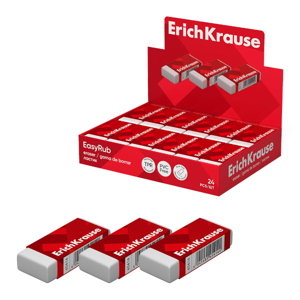 Ластик Erich Krause "EasyRub" прямоуг. 51*22*13мм, термопласт. резина, белый 45414