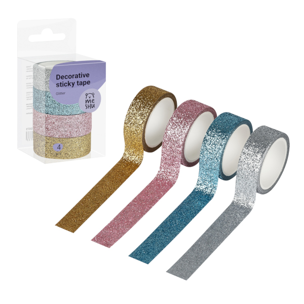 Набор клейких лент 15мм*3м "Glitter" ассорти (уп*4шт) MS_52073 MESHU