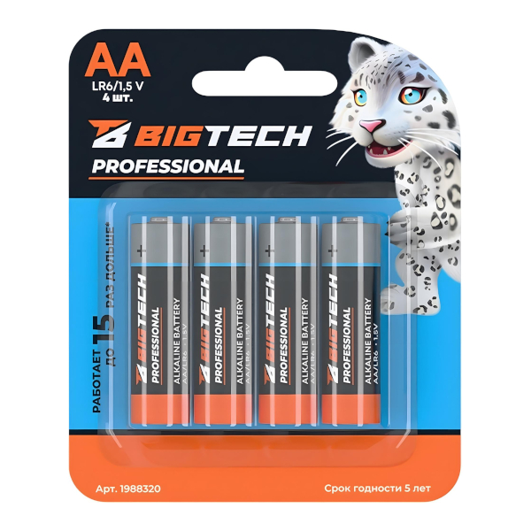 Батарейка BigTech Professional AA (LR6) алкалиновая 1988320 (1уп*4шт)