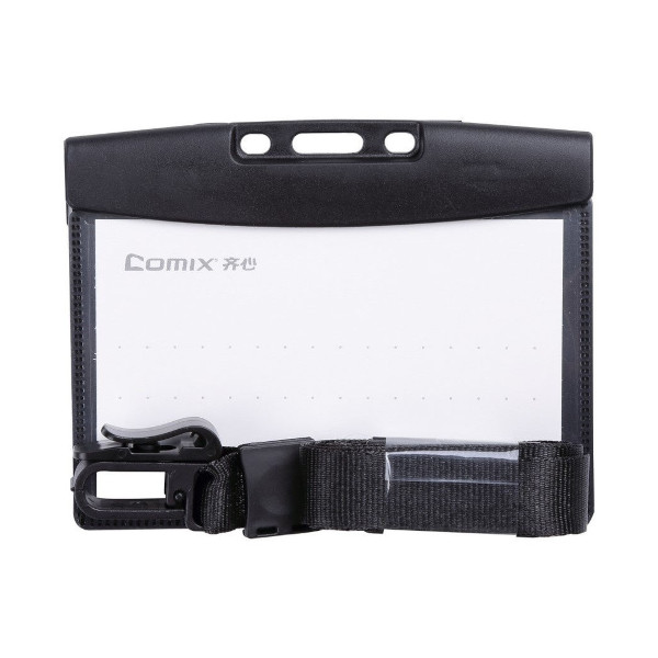 Бейдж 80*102мм горизонт., клип/шнур черный, пластик, черный A7966 BLK Comix (1шт)