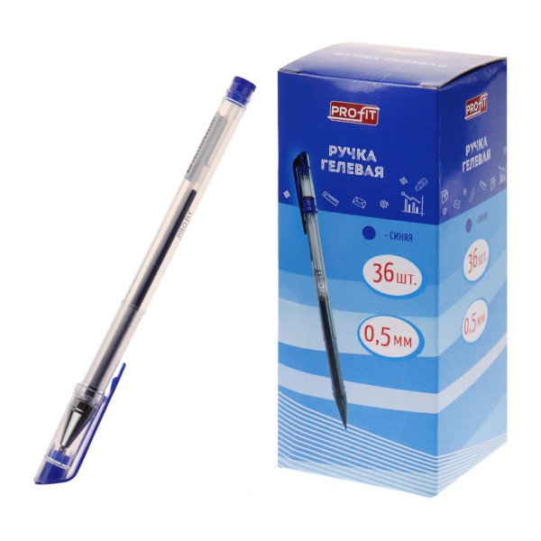 Ручка гелевая 0,5мм, синий, прозрач. корп. РГ-6832 Profit