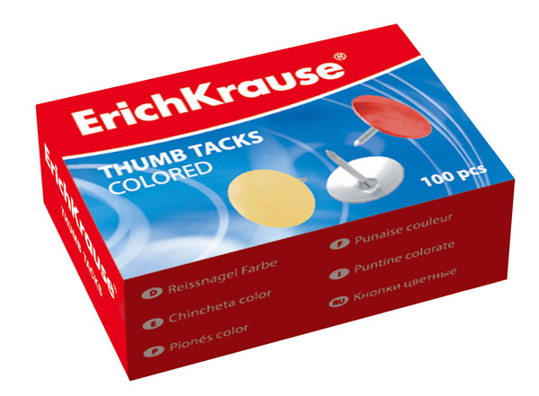 Кнопки канцелярские 10мм цветные, в карт.уп. (100шт) ЕК24876 Erich Krause