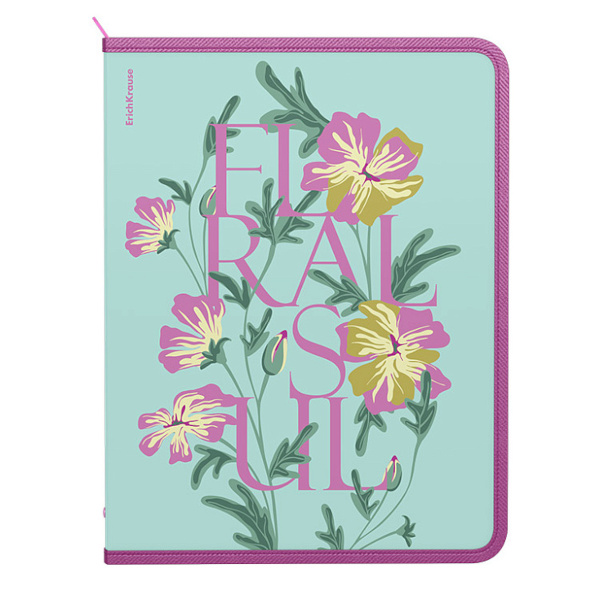 Папка для тетрадей А4+ 1отд., пластик, молния "Floral Soul" 63516 Erich krause