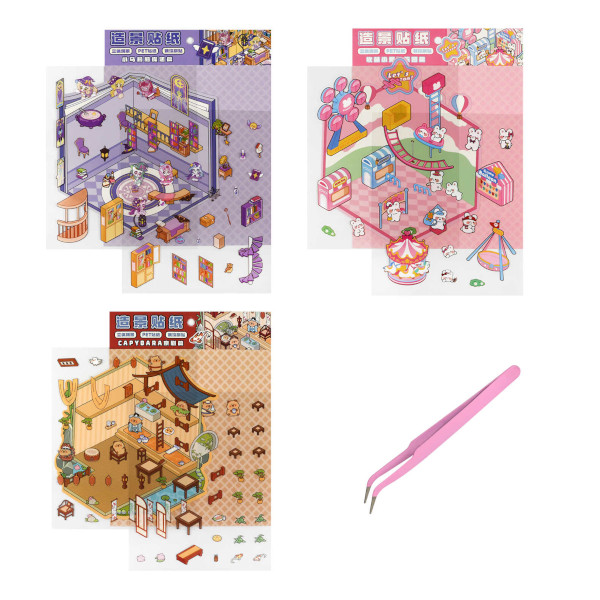 Наклейки-румбокс "Микс-Дизайн 3" 125*150мм, поле-3л, наклейки-6л, пинцет 71506 Феникс+