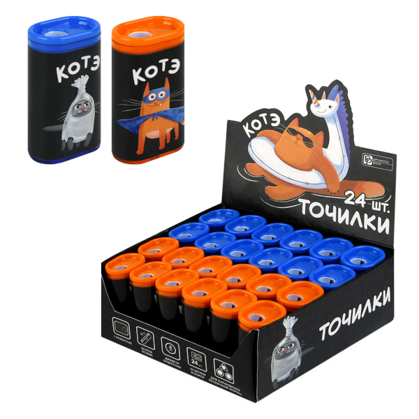 Точилка Феникс+ "Суперкот" 1 отв., пластиковая, ассорти 73144