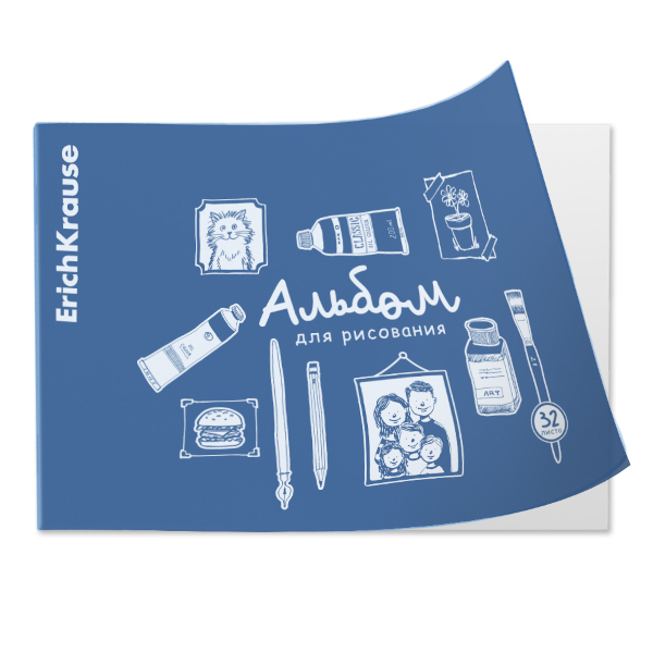 Альбом для рис 32л А4 "Doodle Blue" 100/м2, скоба 63605 Erich Krause