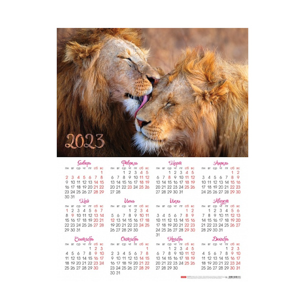 Календарь настен. лист А2 2023г "Львиное царство" Кл2_27049 Hatber