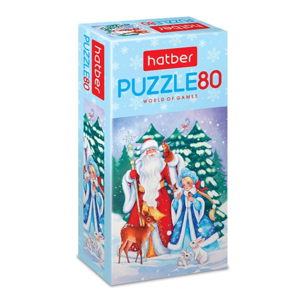 Пазлы 80 элем. дет. "Дед Мороз и Снегурочка" А5 165*230мм 80ПЗ5_35290 Hatber