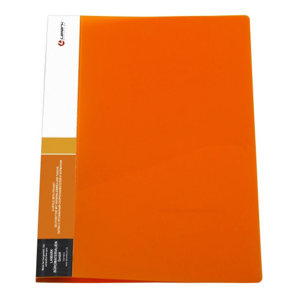 Папка с пружинным скоросшивателем, пластик А4 600мкм "Неон" оранжевый, карман CF0047-IMOR Lamark