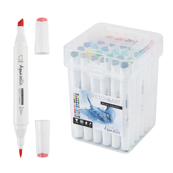 Набор маркеров акварельных Bruno Viscont "Sketch&Art" 36цв., двустор., кисть/скош. 22-0170