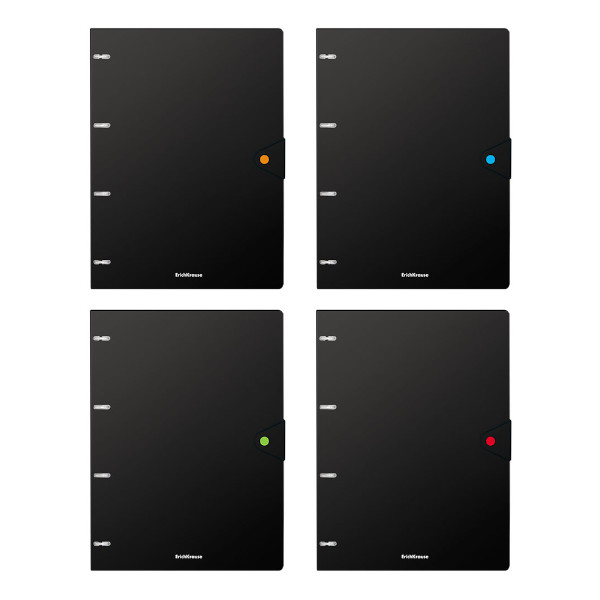 Тетрадь 80л А4 клетка на кольцах "Accent" пластик, черный, кнопка 51430 Erich Krause