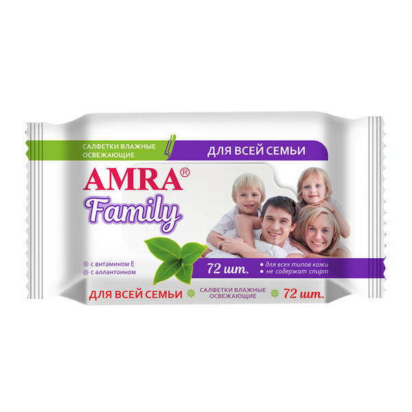 Салфетки влажные Amra "Для всей семьи" ассорти, 72шт/пач 75222