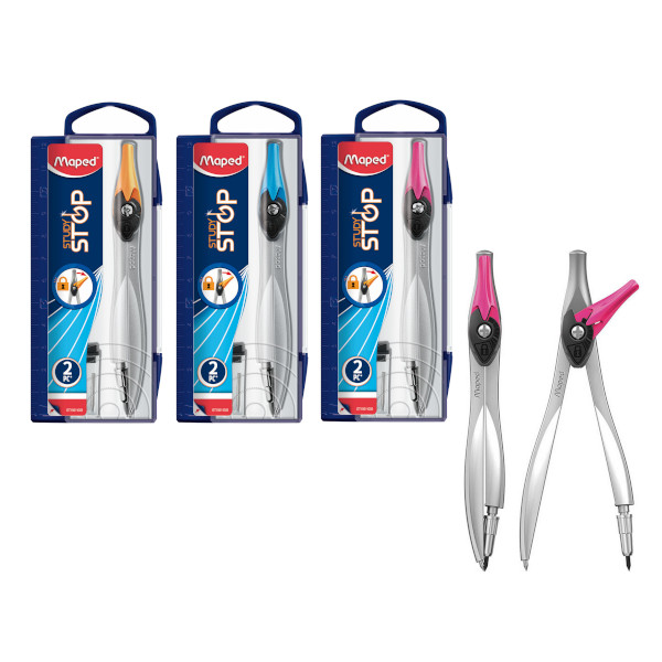 Циркуль Maped "Stop System" 140мм, металл, блистер, синий, +1грифель 019600