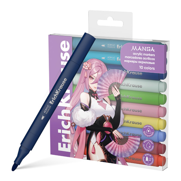 Набор маркеров акриловых Erich Krause "Manga" 10цв., пулевид., ПЭТ-бокс 62035