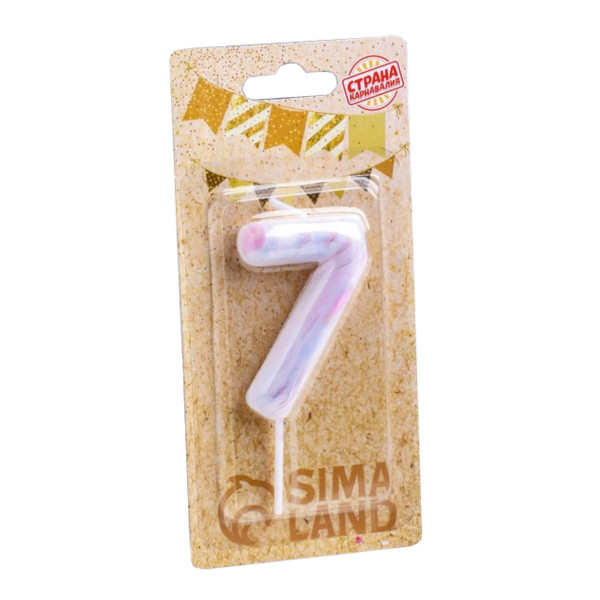 Свеча для торта "Цифра 7. Белый мрамор" 8см 6990836 Страна Карнавалия