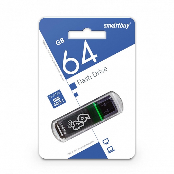 Память Flash Drive 64Gb USB 3.0 Smartbuy Glossy series dark greySB64GBGS-DG