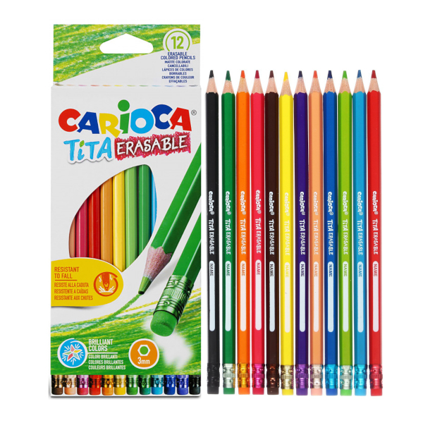 Карандаши Carioca "Tita Erasable" 12цв, 6-гран., пластик, карт.уп./европодвес 42897